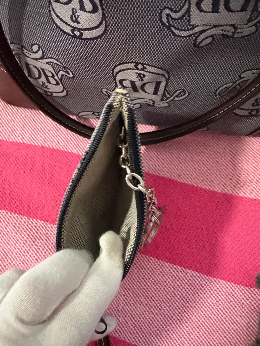 Dooney & Bourke denim blue Logo Satchel with Brown Trim and Matching Wristlet - Picture 13 of 15